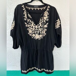 Metropark Embroidered Floral Bird Mini Black Cream Large Dress or Tunic Top